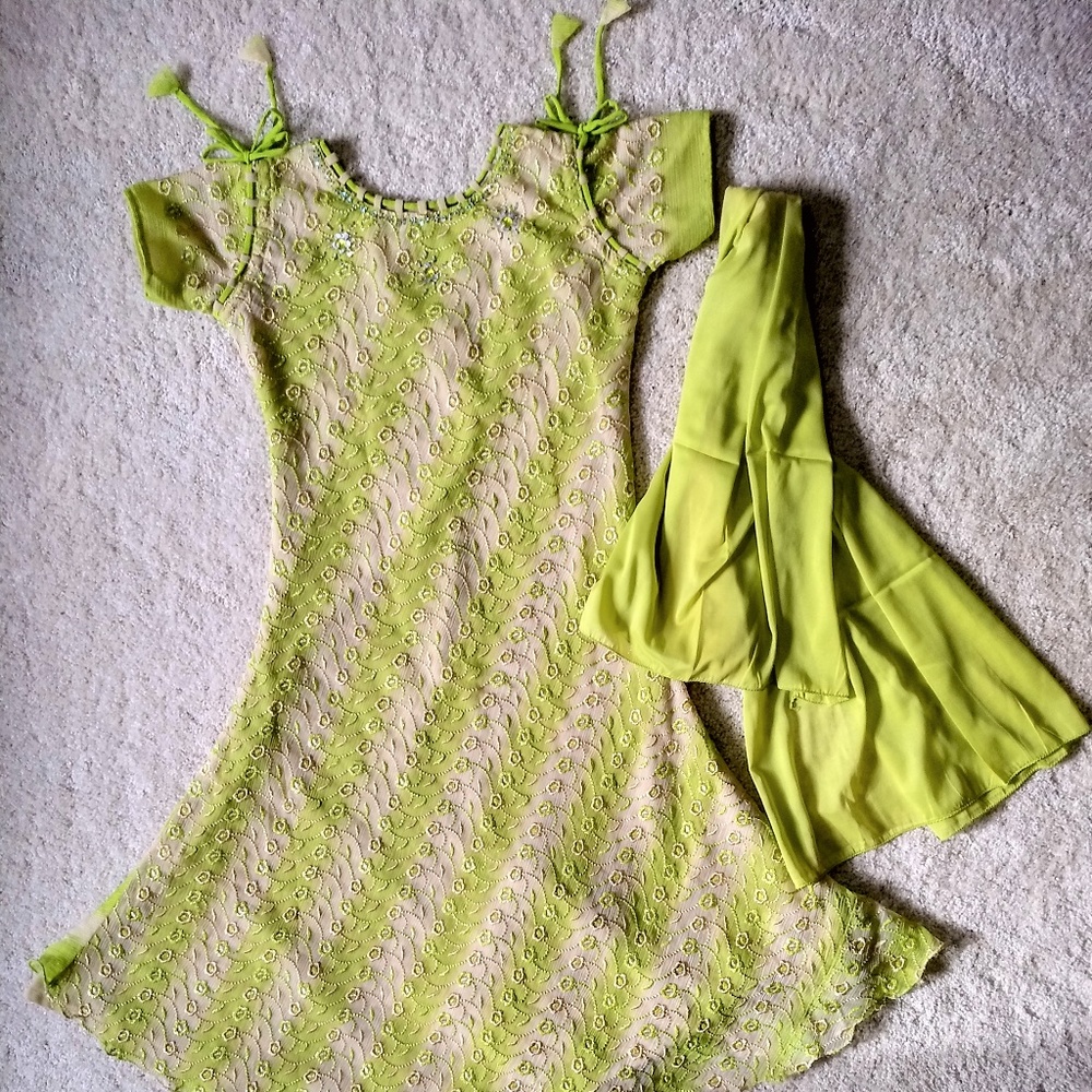 Frock style silk suit with leggings & stole
